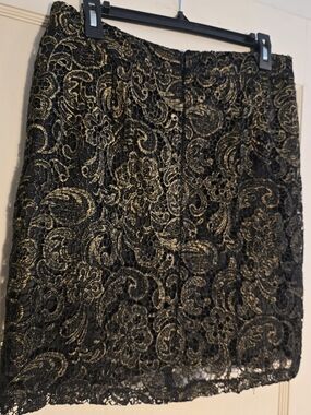 Gianni Bini Lace Skirt Metallic Gold & Black Size Large